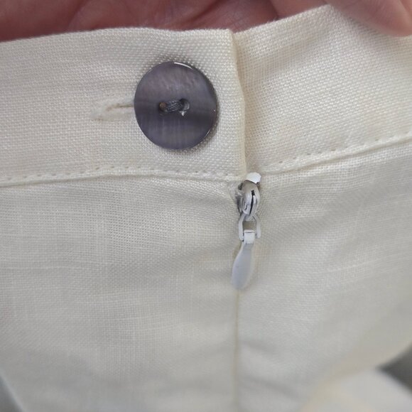 Silkland Size 10 100% Linen White Casual Pants Pink Floral Graphics Lined - Picture 3 of 9